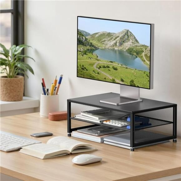 Monitor stand riser desk organizer laptop printer stand office accessories black - Picture 4 of 8